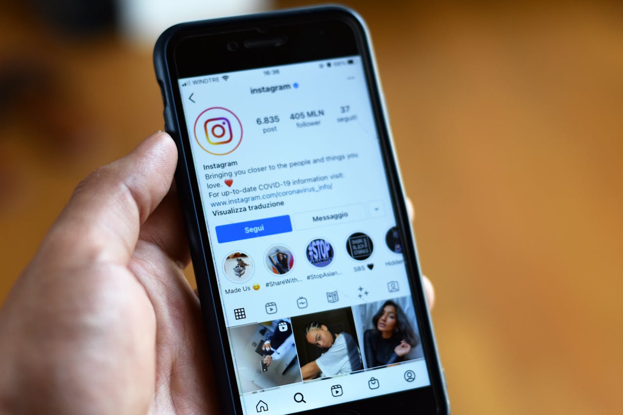 Services Close-up of a smartphone displaying an Instagram profile screen.